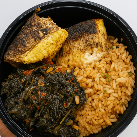 Coconut Brown Rice, Grilled Fish & Leafy Greens-510kcal